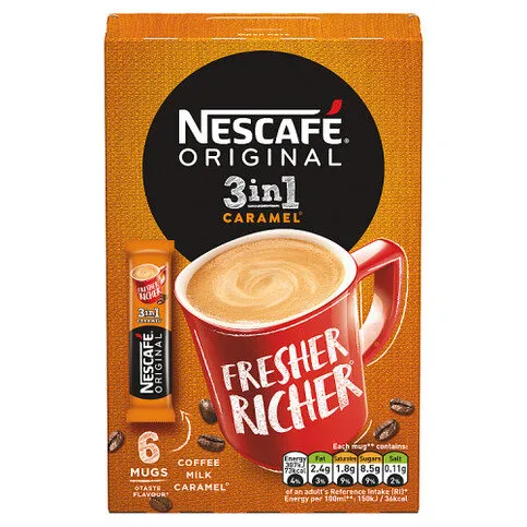 Nescafe 3in1 Caramel Instant Coffee Sachets 6 x 17g