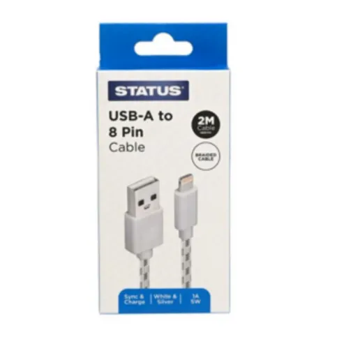 Status - Usb a to 8 Pin 2m -white & Silver Braided