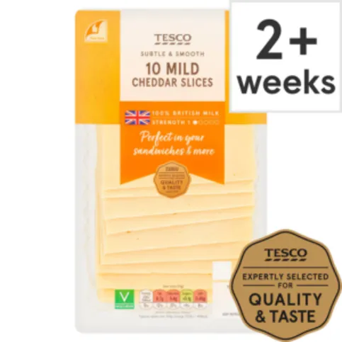 Tesco British Mild Cheddar Cheese 10 Slices 250g