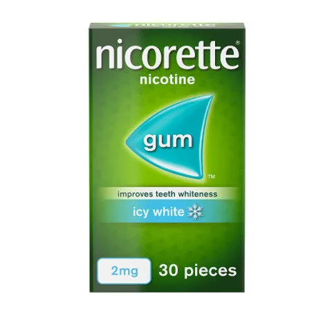 Nicorette Icy White 2mg Gum 30 Pieces Quit Smoking Aid