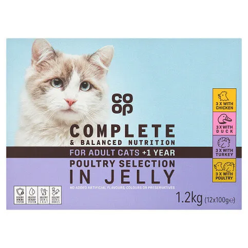 Co-op Complete & Balanced Nutrition Poultry Selection in Jelly for Adult Cats +1 Year 12 x 100g (1.2