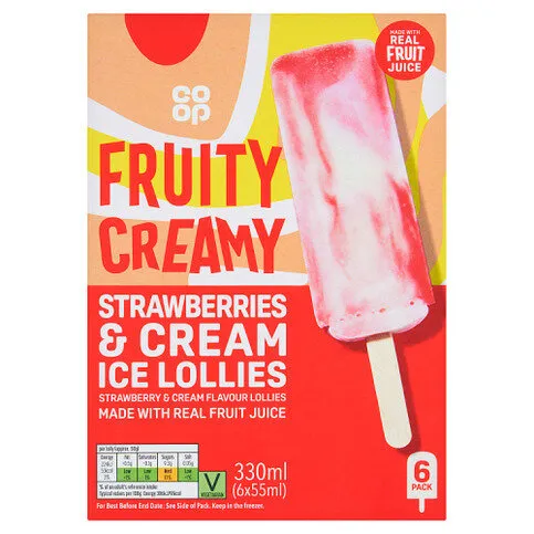 Co-op Fruity Creamy Strawberries & Cream Ice Lollies 4 x 55ml (330ml)