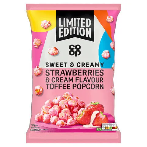 Co-op Limited Edition Sweet & Creamy Strawberries & Cream Flavour Toffee Popcorn 170g
