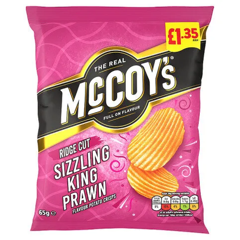 McCoy's Ridge Cut Sizzling King Prawn Flavour Potato Crisps 65g