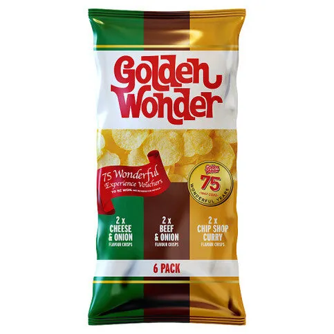 Golden Wonder Variety Multipack Crisps Cheese/Curry/Beef 6 x 25g (150g)