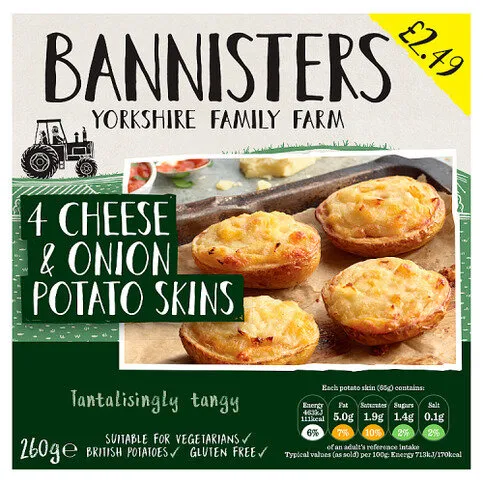 Bannisters Yorkshire Family Farm 4 Cheese & Onion Potato Skins 260g