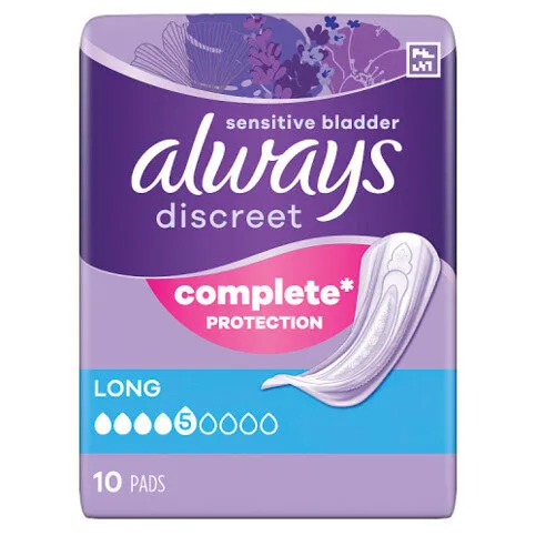 Always Discreet Incontinence Pads Women Long 10 Count