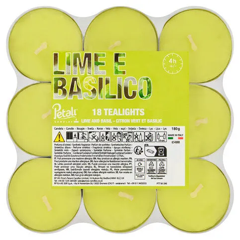 Petali Candles 18 Lime And Basil Tealights 180g