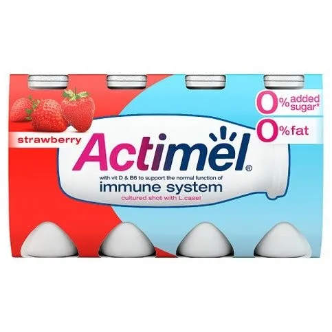 Actimel No Added Sugar 0% Fat Strawberry Yogurt Drink 8 x 100g