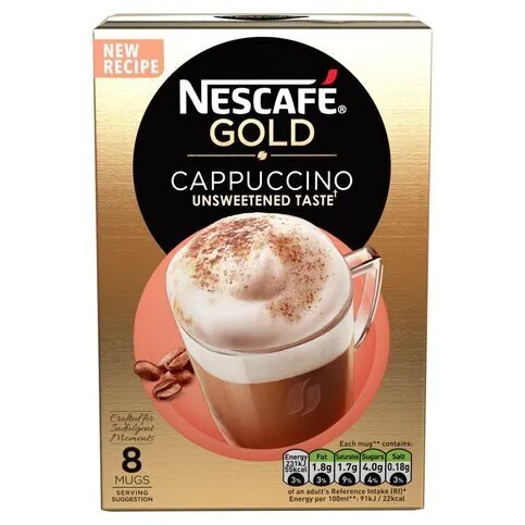Nescafe Gold Cappuccino Unsweetened Taste Coffee, 8 Sachets x 14.2g