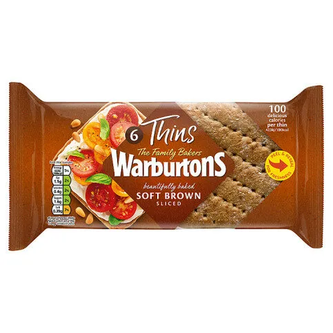 Warburtons 6 Thins Soft Brown Sliced