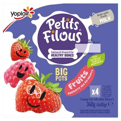 Petits Filous Big Pots Strawberry and Raspberry Fromage Frais 4 x 85g