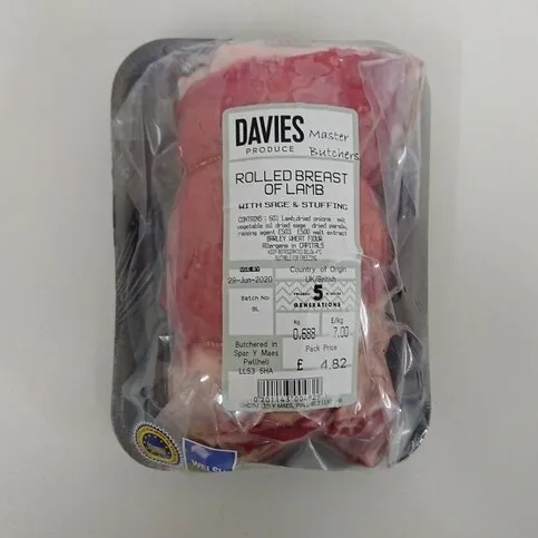 Lamb Breast Rolled & Stuffed (Sage & Onion Stuffing)